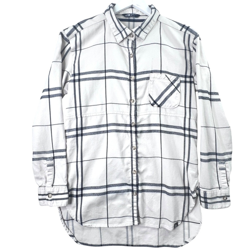 The North Face Plaid Button Down Shirt Womens M White Black Cotton Flannel